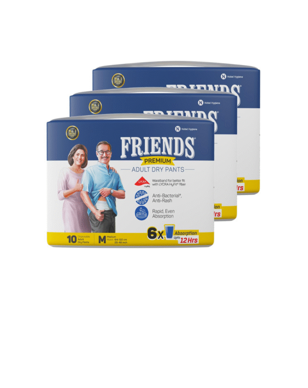 Friends Premium Adult Diapers Pants Style - 30 Count (Medium) with odour lock