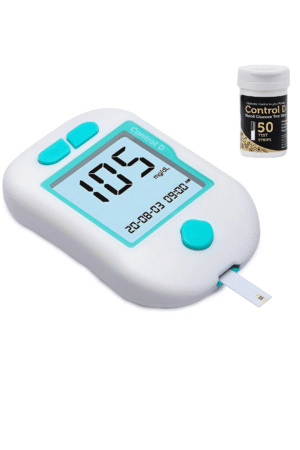 Control D Advanced Digital Diabetes Glucose Blood Sugar Testing Monitor with 50 Strips of Glucometer (White, Green)