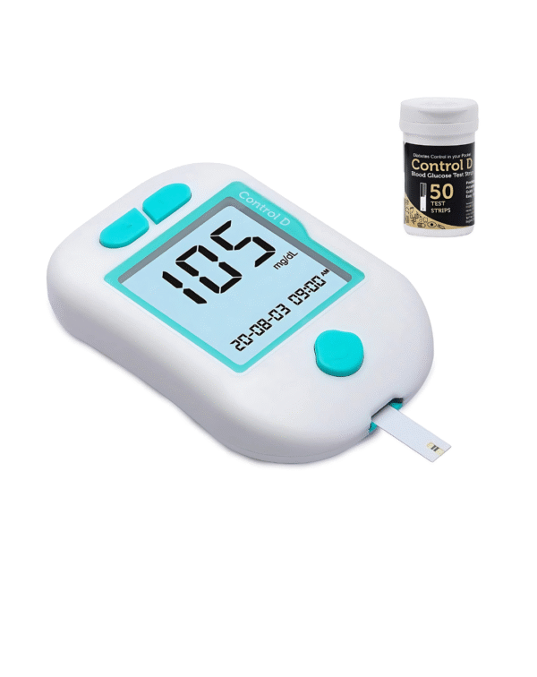 Control D Advanced Digital Diabetes Glucose Blood Sugar Testing Monitor with 50 Strips of Glucometer (White, Green)