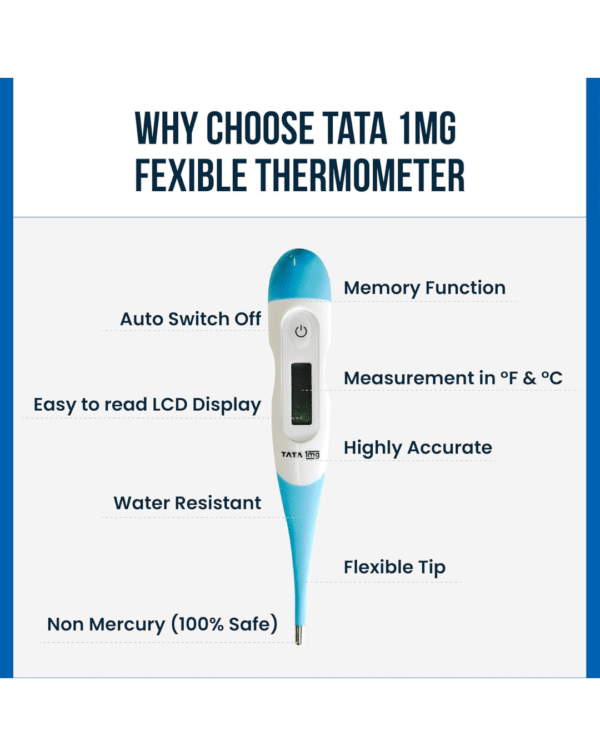 Tata 1mg Flexible Tip Digital Thermometer with One Touch Operation for Children and Adult, Plastic - Image 5