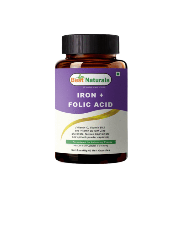 Best Naturals Iron + Folic Acid – 60 Capsules, 2-Month Supply – Supports Healthy Red Blood Cells