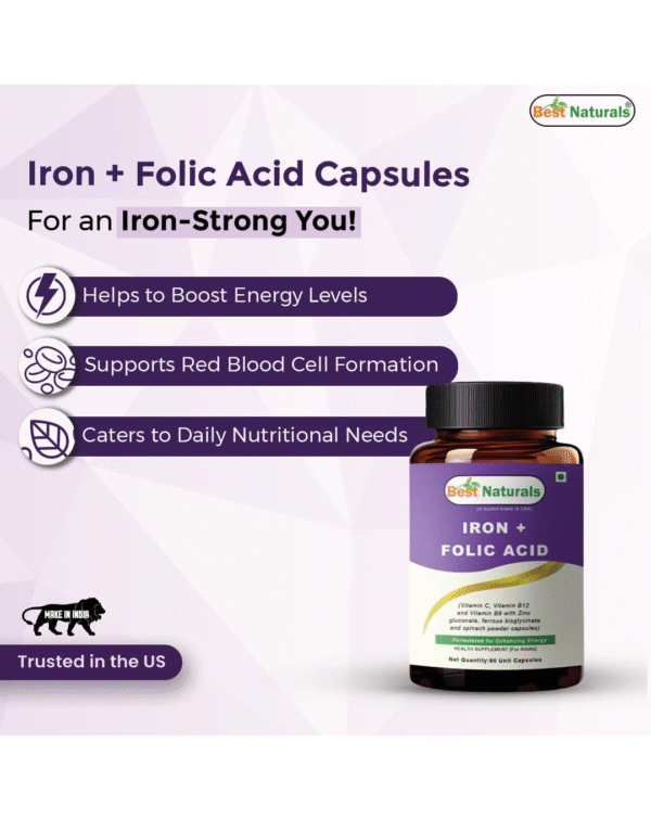 Best Naturals Iron + Folic Acid – 60 Capsules, 2-Month Supply – Supports Healthy Red Blood Cells - Image 3