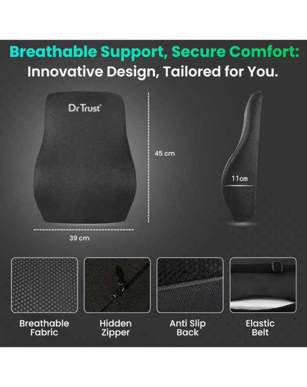 Dr Trust USA Backrest for Car Seat, Office Chair to Sit Up Right, Orthopaedic Memory Foam Cushion - Image 2