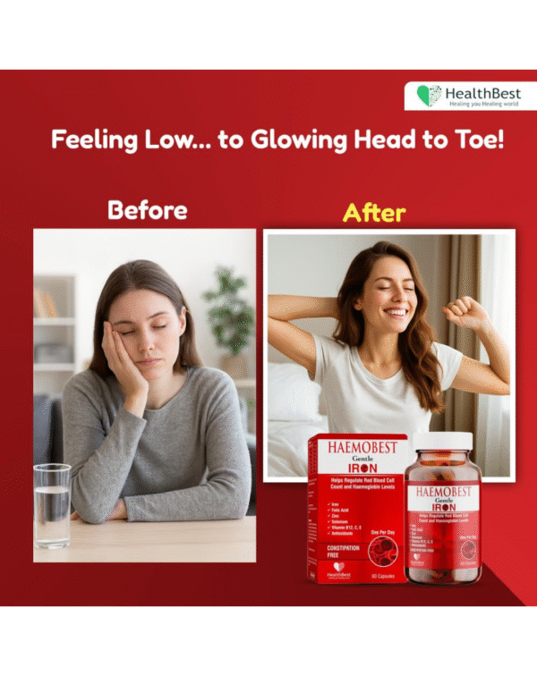 HealthBest Haemobest Iron Supplement | Iron, Folic Acid, Zinc & B12 for Hemoglobin Support, Energy & Immunity - Image 4