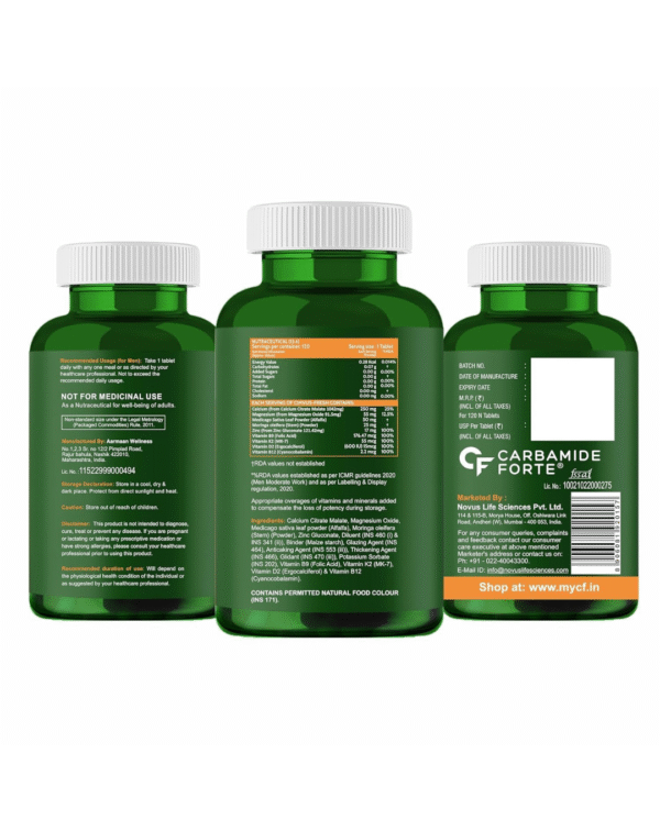 Click to see full view Carbamide Forte Calcium Tablets for Women & Men | Calcium Magnesium Zinc Tablets | Calcium Supplements for Men with Vitamin K2 MK7 & Vitamin B12 - Bone Health & Joint Support - 120 Tablet for Men - Image 4