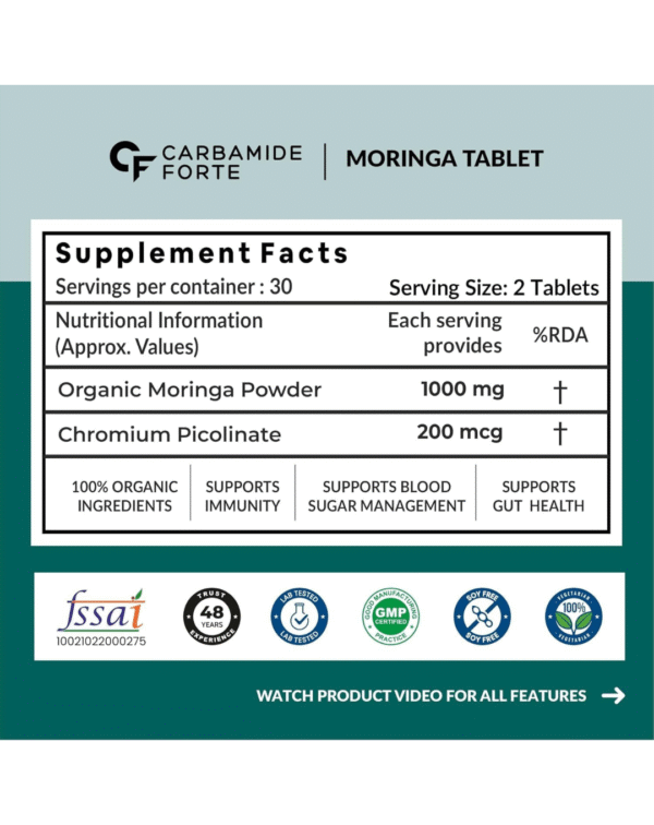 Carbamide Forte Organic Moringa Tablet with 1000mg Moringa Leaves Extract - Image 2