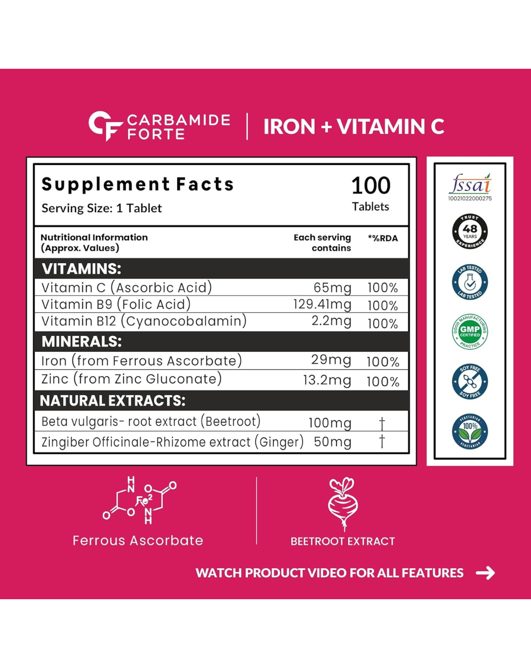 Carbamide Forte Iron Supplement for Women & Men | Folic Acid Tablets - Image 2