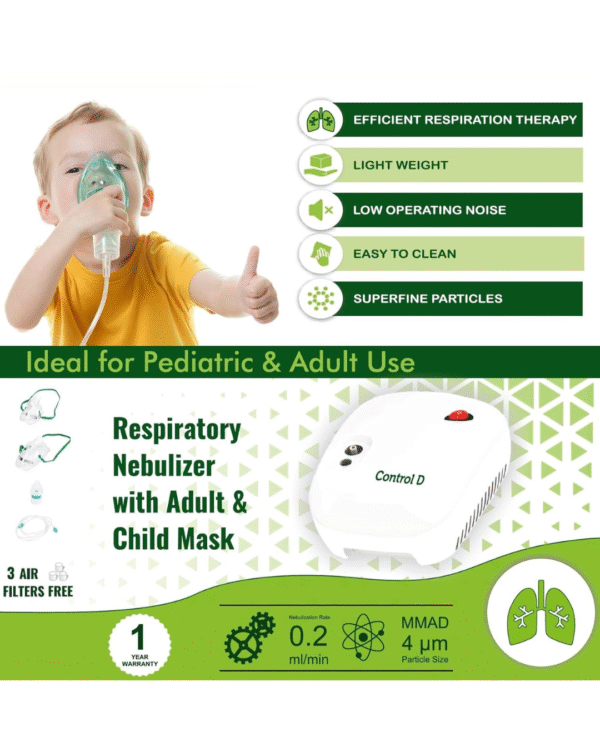 Control D NEB112 Respiratory Nebulizer with Complete Kit for Kids & Adults Nebulizer (White, Blue) - Image 3