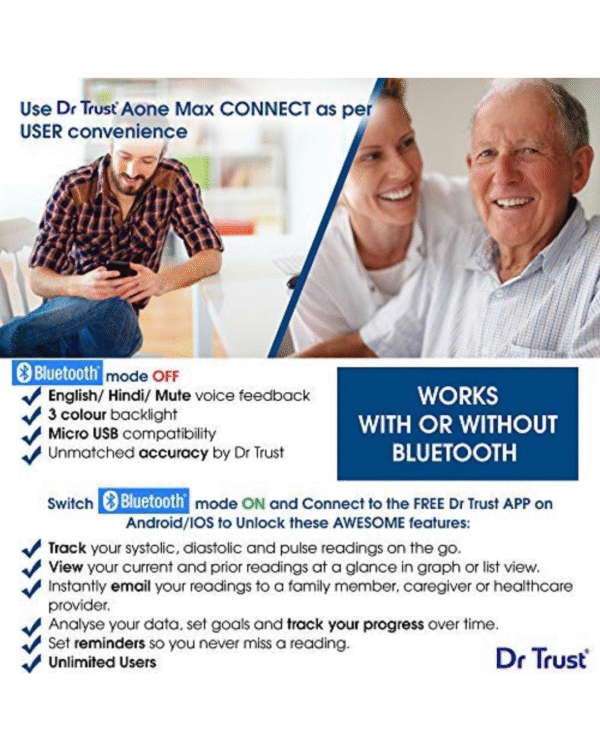Dr Trust A-One Max Connect Automatic Talking Blood Pressure Testing Monitor (Gray) - Image 3