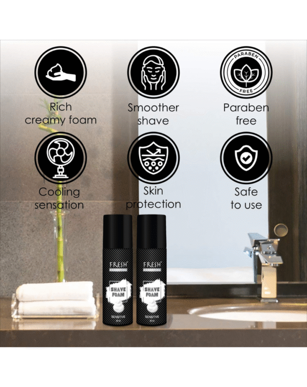Fresh Essential Shave Foam - Sensitive, 50 ml (Pack of 2) - Image 2