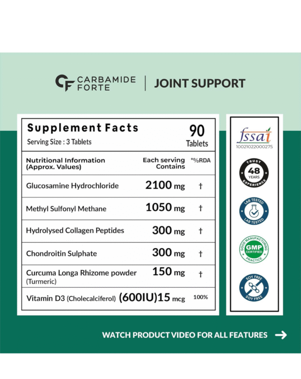 Carbamide Forte Glucosamine Tablets - Joint Support Supplement with Collagen & Glucosamine Chondroitin MSM - Image 3