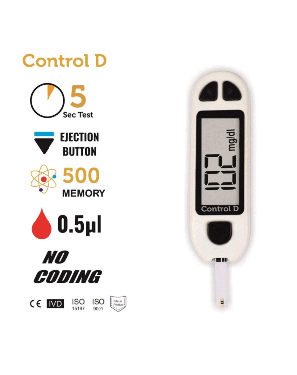Control D Blood Glucose Monitor (Pack of 100 Strips, White) - Image 4
