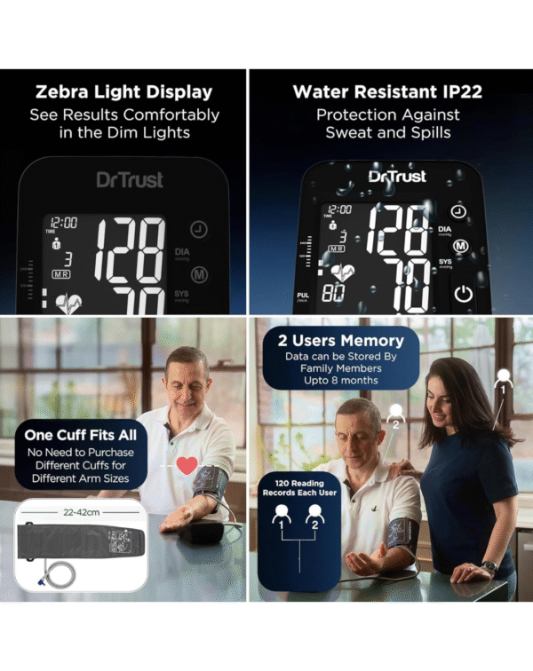 Dr Trust USA Intellitrack 132 Fully Automatic Dual Talking Portable Digital Blood Pressure Monitor - Image 4