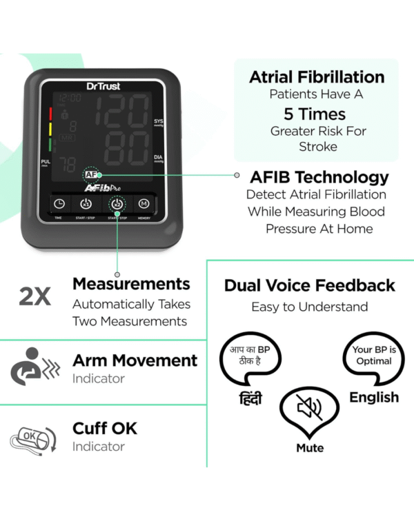 Dr Trust Atrial Fibrillation Automatic Dual Talking Digital BP Monitor Machine (Black) - Image 4