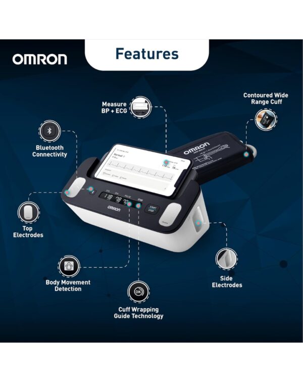 Omron Complete ECG Machine + BP Monitor Built in Bluetooth Technology; AFib, Tachycardia, Bradycardia & Hypertension Monitoring - Image 4
