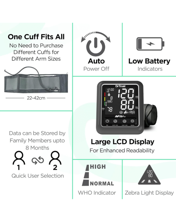 Dr Trust Atrial Fibrillation Automatic Dual Talking Digital BP Monitor Machine (Black) - Image 3