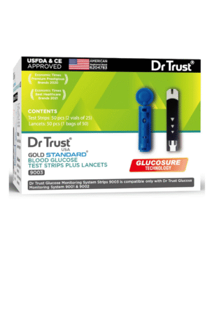 Dr Trust USA Gold Standard Blood Glucose Test Strips Plus Lancets - 50 Strips (Black)