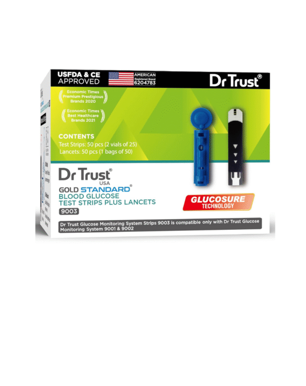 Dr Trust USA Gold Standard Blood Glucose Test Strips Plus Lancets - 50 Strips (Black)