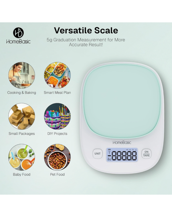 HOMEBASIC Digital Kitchen Weighing Scale 5Kg, High-Precision 0.1g Accuracy - Image 3