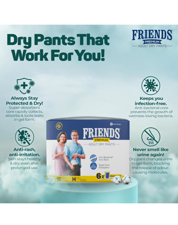 Friends Premium Adult Diapers Pants Style - 30 Count (Medium) with odour lock - Image 4
