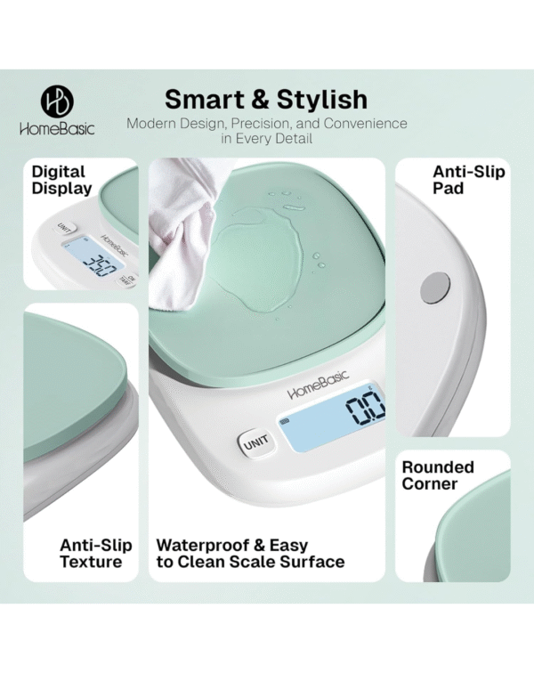 HOMEBASIC Digital Kitchen Weighing Scale 5Kg, High-Precision 0.1g Accuracy - Image 4