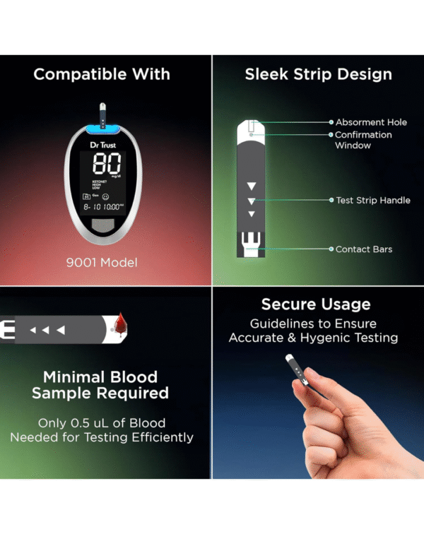 Dr Trust USA Gold Standard Blood Glucose Test Strips Plus Lancets - 50 Strips (Black) - Image 3