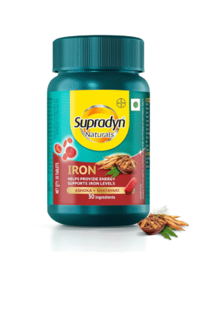 Supradyn Naturals Iron (30 tablets) with 3X Iron, Ashoka, Shatavari, Zinc, Vitamin C, Folic Acid, 30 vital nutrients, Supports Blood Health & Provides Energy, Veg
