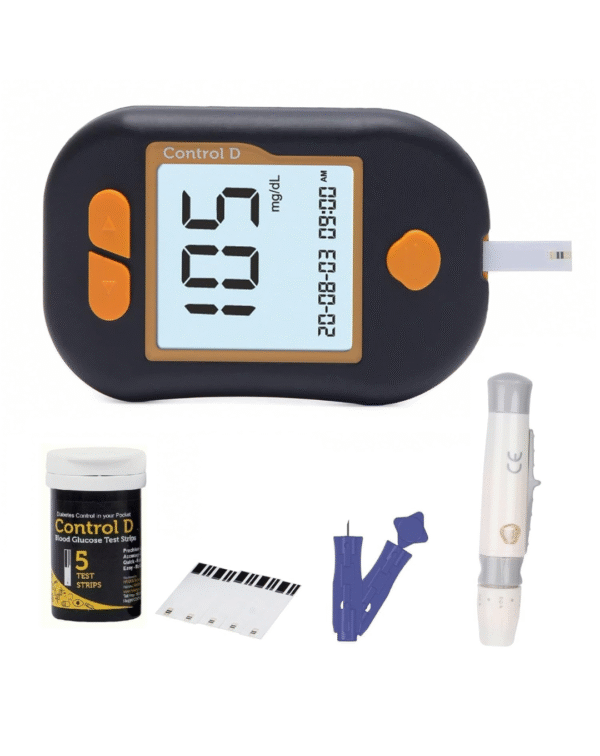 Control D Advanced Digital Diabetes Glucose Blood Sugar Testing Monitor with 5 Strips Glucometer (Black, Green) - Image 2