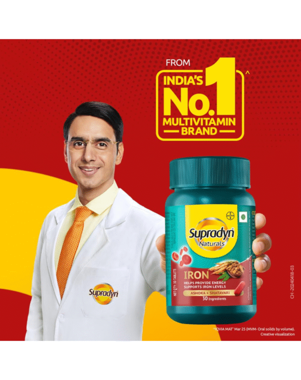 Supradyn Naturals Iron (30 tablets) with 3X Iron, Ashoka, Shatavari, Zinc, Vitamin C, Folic Acid, 30 vital nutrients, Supports Blood Health & Provides Energy, Veg - Image 3