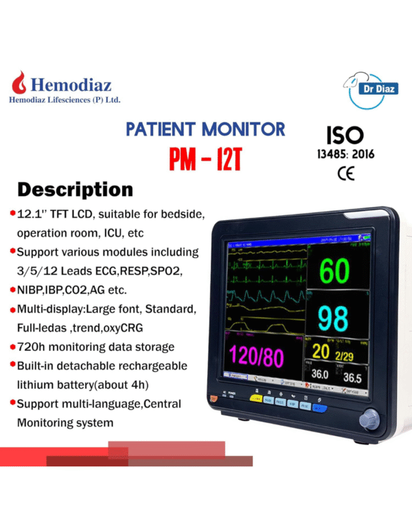 Dr Diaz Touch Screen Patient Monitor System with 5 Parameters - SpO2, ECG, NIBP, Temperature and Pulse (White) - Image 5