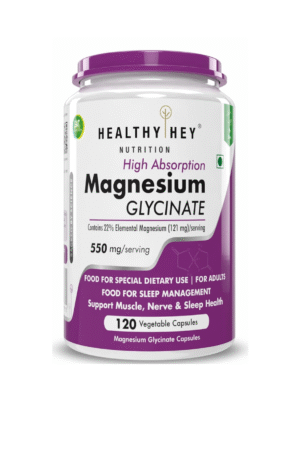 HealthyHey Nutrition Magnesium Glycinate High Absorption for Sleep, Cramps, & Nerves Health -120 Vegetable Capsules
