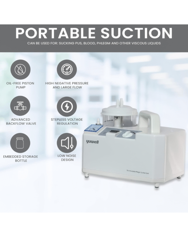 MEDILMA® Yuwell 7E-A Portable Phlegm Suction Unit, 50 dB Operating Noise, 1000 mL Jar, 16 LPM Capacity, White - Image 2