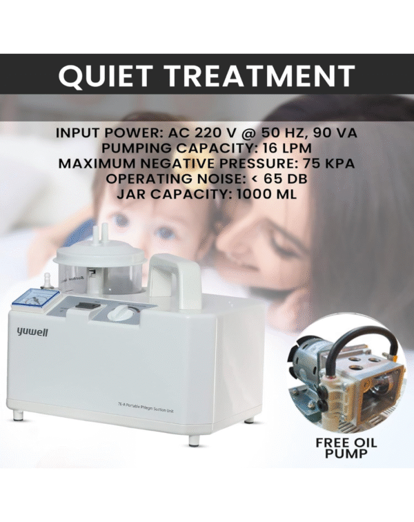 MEDILMA® Yuwell 7E-A Portable Phlegm Suction Unit, 50 dB Operating Noise, 1000 mL Jar, 16 LPM Capacity, White - Image 4