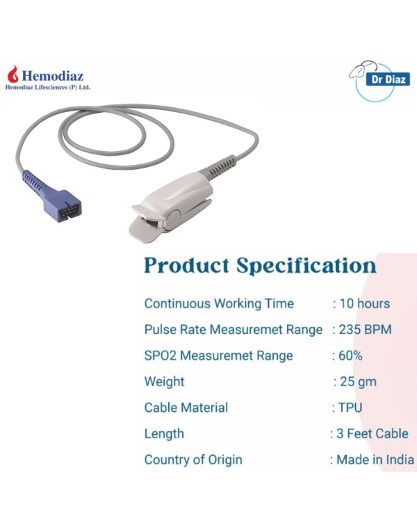 Hemodiaz Dr Diaz SP02 Probe Cable for Patient Monitor - Image 3