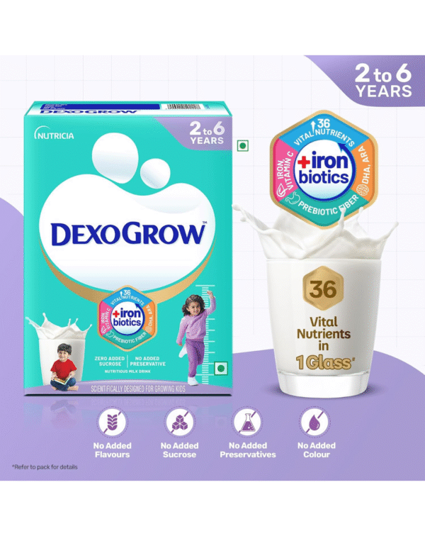 DexoGrow Nutritious Milk Drink for 2-6 year Old Kids with IRON BIOTICS, Zero Added Sucrose - 400g BIB - Image 2