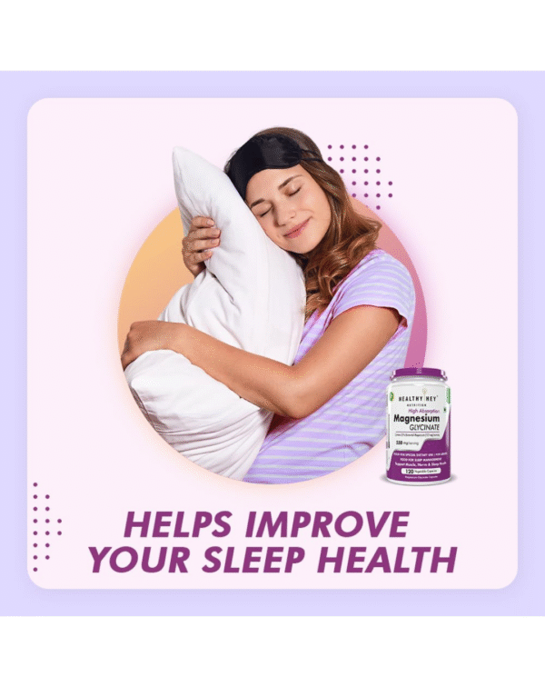HealthyHey Nutrition Magnesium Glycinate High Absorption for Sleep, Cramps, & Nerves Health -120 Vegetable Capsules - Image 2