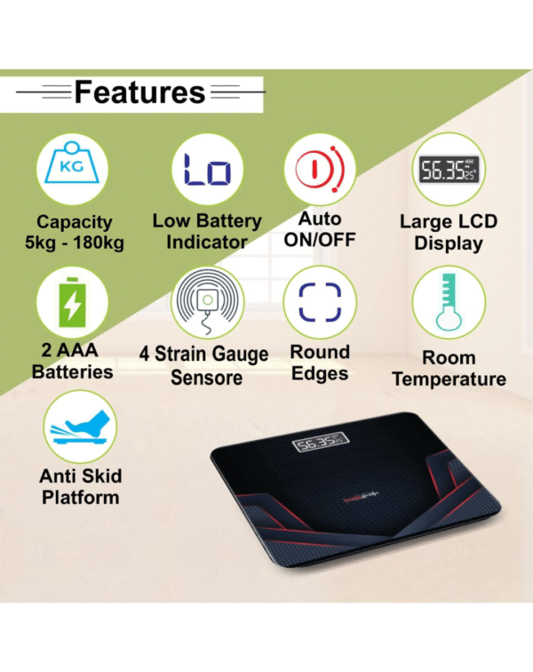 Healthgenie Weight Machine for Body Weight Thick Tempered Glass LCD Display - Image 2