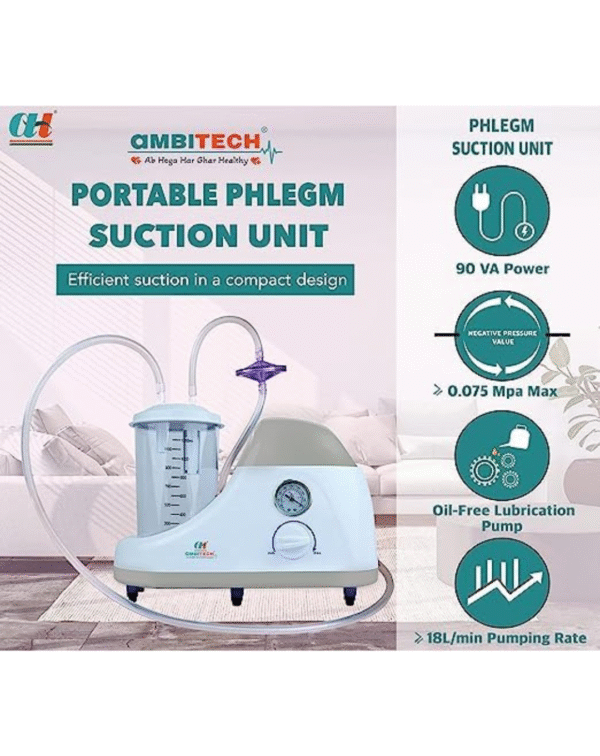 Portable phlegm Suction Unit 1000 ml Jar, Oil-free Lubrication Pump - Image 4
