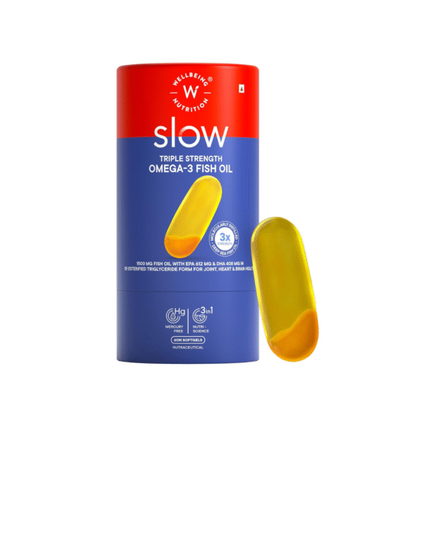 Wellbeing Nutrition Slow 3x Strength Omega 3 Fish Oil Capsules | 1500mg with EPA 612mg, DHA 408mg & Curcumin for Men & Women