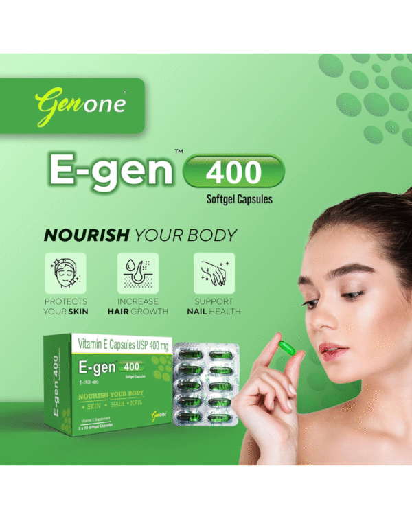 Genone E-Gen 400 Vitamin E Capsule for Glowing Face, Skin and Hair Nutrition (30 Capsules) - Image 3