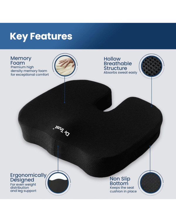 Dr Trust (USA) Non-Slip Orthopedic Coccyx Seat Cushion for Tailbone & Sciatica Pain Relief Hip Support - Image 2