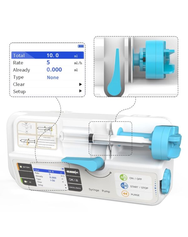 CONTEC Veterinary Syringe Pump Rechargeable Pump Machine with KVO Adjustable Occlusion Threshold Alarm and Calibration SP950 - Image 2