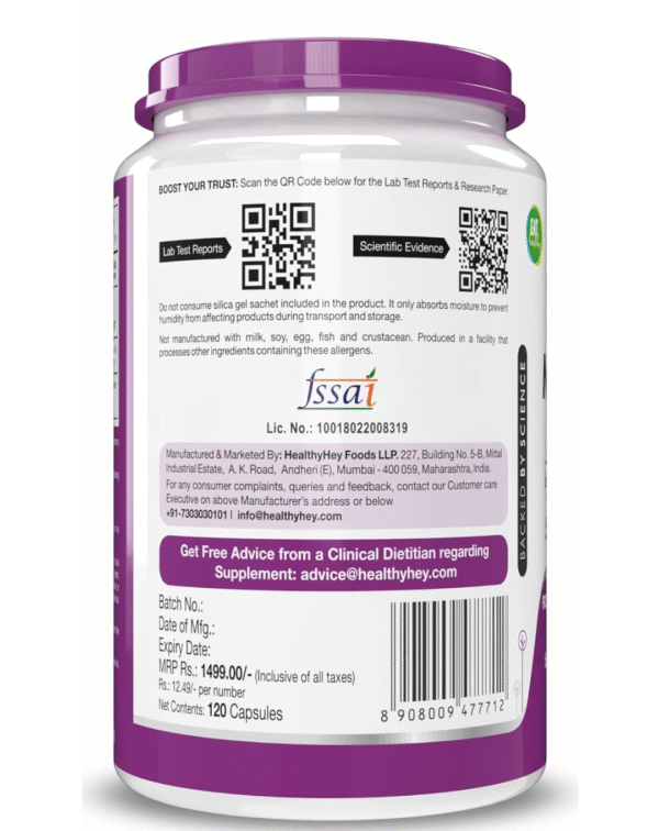 HealthyHey Nutrition Magnesium Glycinate High Absorption for Sleep, Cramps, & Nerves Health -120 Vegetable Capsules - Image 4