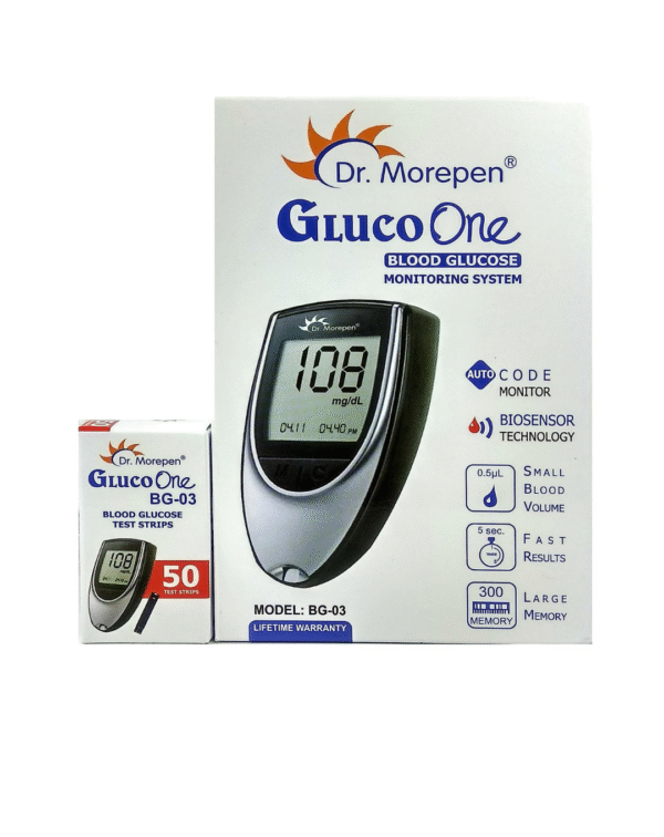 Dr. Morepen GlucoOne Blood Glucose Monitor Model BG-03 with 50 Strips | Silver