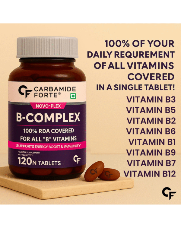 Carbamide Forte Vitamin B-Complex Tablets - 100% RDA for B Vitamins with B1, B2, B3, B5, B6, B9 & Vitamin B12 - Image 2