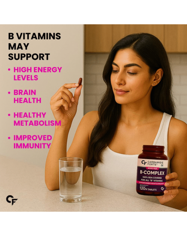 Carbamide Forte Vitamin B-Complex Tablets - 100% RDA for B Vitamins with B1, B2, B3, B5, B6, B9 & Vitamin B12 - Image 3