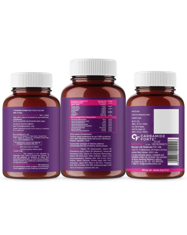 Carbamide Forte Vitamin B-Complex Tablets - 100% RDA for B Vitamins with B1, B2, B3, B5, B6, B9 & Vitamin B12 - Image 4