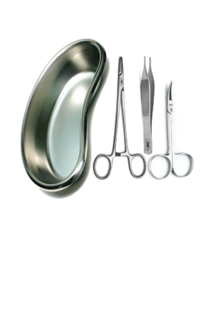 Alis Surgical Instrument CE Needle Holder, Adson Forceps, Iris Scissor With Kidney Tray 8" | Suture Set & Kidney Tray