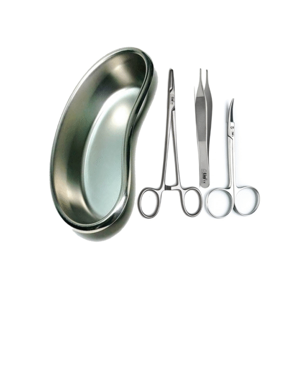Alis Surgical Instrument CE Needle Holder, Adson Forceps, Iris Scissor With Kidney Tray 8" | Suture Set & Kidney Tray