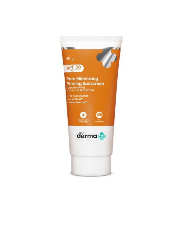 The Derma Co . Pore Minimizing Priming All Skin Type Sunscreen With Spf 50 & Pa+++ For Open Pores & Uva/Uvb Protection - 80 G